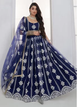 Net Trendy Lehenga Choli in Navy Blue with Embroidered Work for Festival