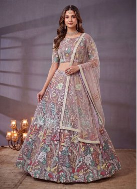 Net Trendy Lehenga Choli with Embroidered Work for Women in Lavender