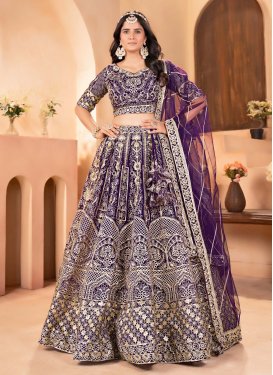 Net Trendy Lehenga Choli with Embroidered Work in Purple