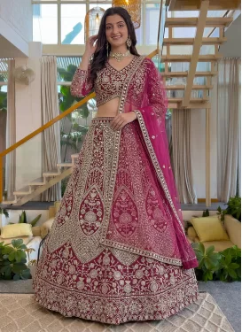 Net Trendy Lehenga Choli with Embroidered Work in Rose Pink for Bridal
