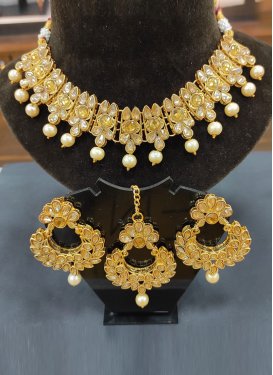 Nice Alloy Beads Work Gold and Off White Necklace Set