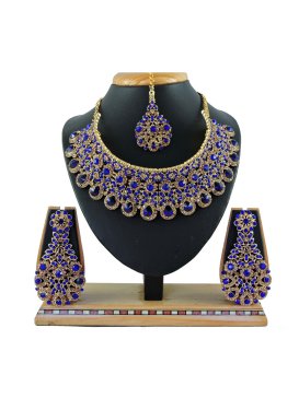 Nice Alloy Blue and Gold Necklace Set For Bridal
