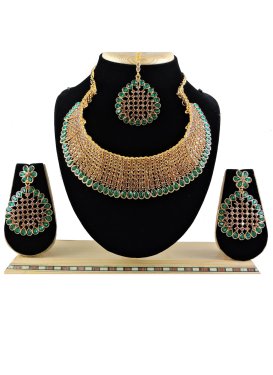 Nice Alloy Gold and Green Necklace Set For Festival