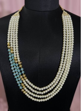 Nice Alloy Light Blue and Off White Beads Work Necklace