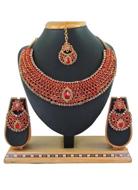 Nice Alloy Stone Work Gold and Red Necklace Set