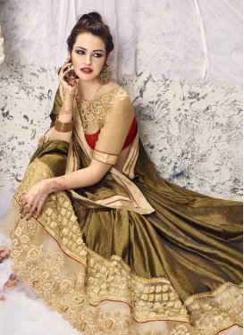 Nice Beige and Brown Embroidered Work  Classic Saree