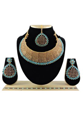 Nice Firozi and Gold Necklace Set For Festival