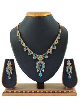 Nice Gold and Light Blue Alloy Necklace Set For Festival