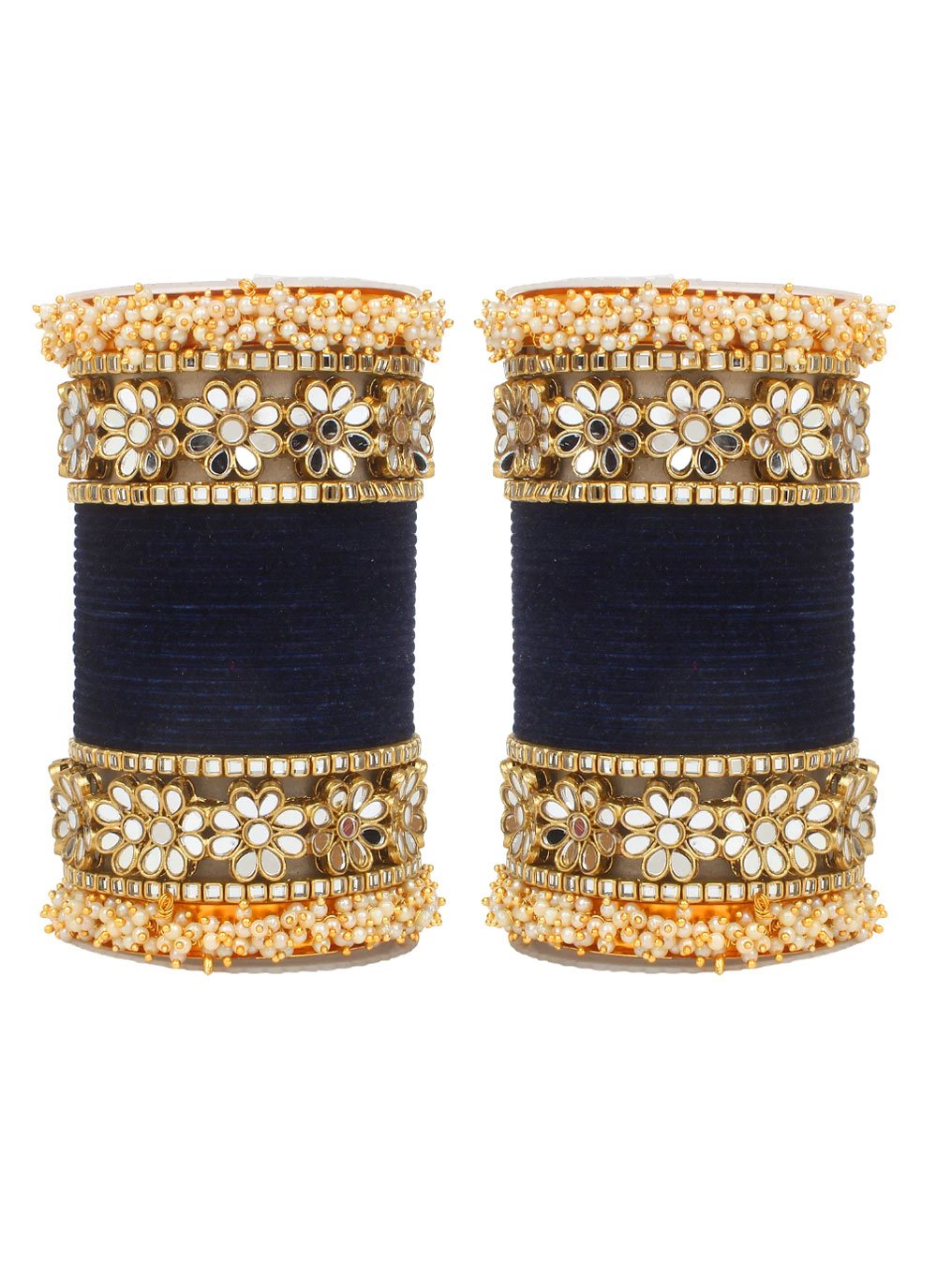 Nice Gold Rodium Polish Beads Work Alloy Navy Blue and Off White Bangles For Party