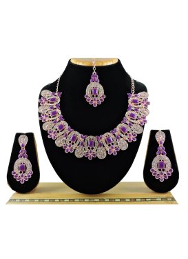 Nice Gold Rodium Polish Stone Work Alloy Purple and White Necklace Set