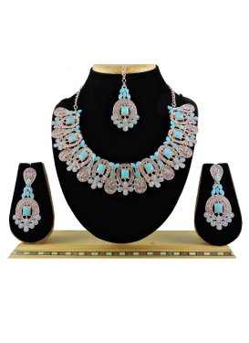 Nice Light Blue and White Gold Rodium Polish Necklace Set For Party