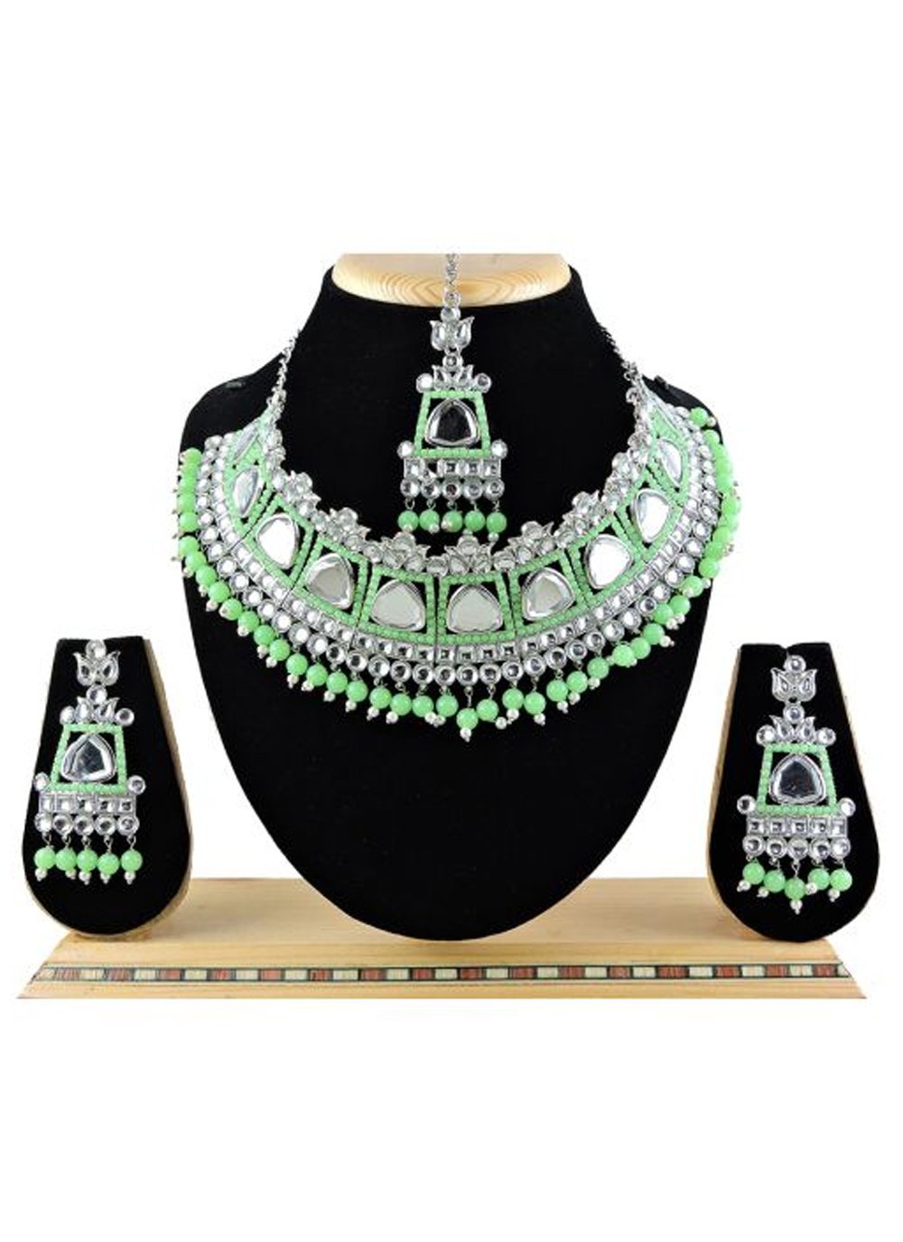 Nice Mint Green and White Alloy Necklace Set For Festival