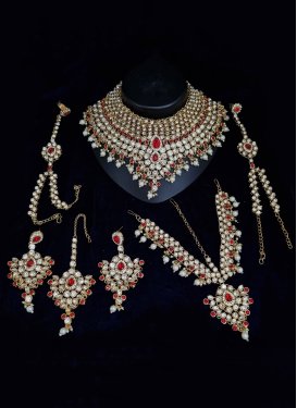 Nice Red and White Beads Work Bridal Jewelry