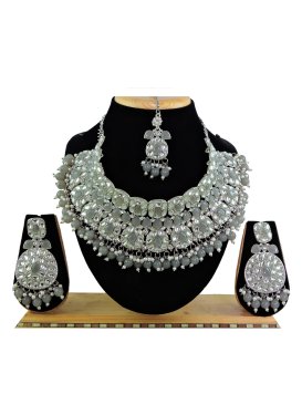 Nice Silver Rodium Polish Beads Work Alloy Grey and White Necklace Set
