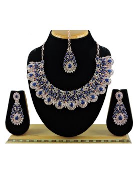 Nice Stone Work Navy Blue and White Necklace Set for Ceremonial