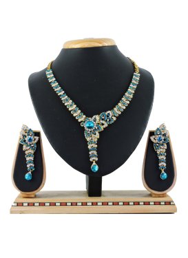 Nice Stone Work Teal and White Necklace Set
