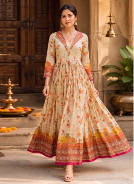 Nylon Trendy Gown with Digital Print Work in Cream