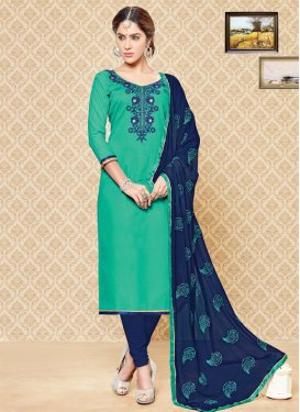 Observable Embroidered Work Cotton  Navy Blue and Sea Green Trendy Straight Salwar Suit