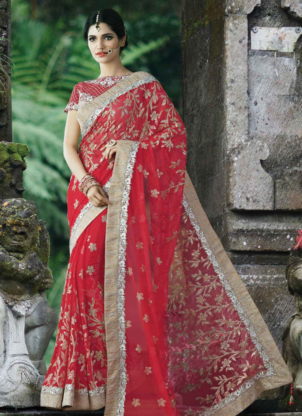 Bridal, Party Wear, Reception, Wedding Red and Maroon color Georgette  fabric Saree : 1911464