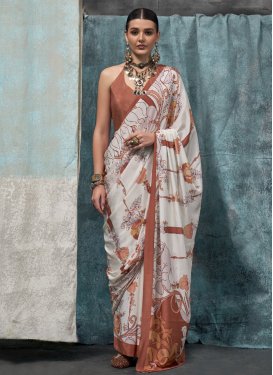Off White and Orange Traditional Designer Saree For Ceremonial