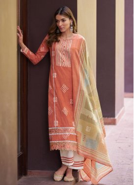 Off White and Peach Cotton Blend Pant Style Straight Salwar Suit