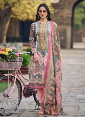 Off White and Pink Cotton Blend Designer Straight Salwar Suit
