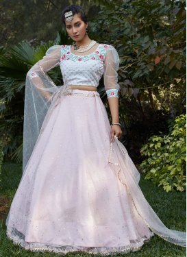 Off White and Pink  Net Designer Classic Lehenga Choli