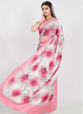 Off White and Pink Satin Designer Contemporary Saree For Ceremonial
