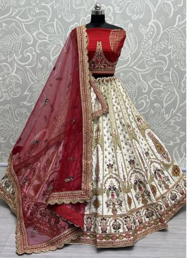 Off White and Red Designer A Line Lehenga Choli For Bridal