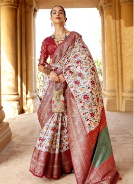 Off White and Red Designer Contemporary Style Saree