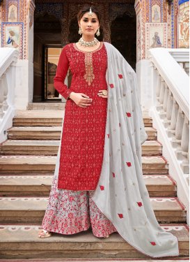 Off White and Red Designer Palazzo Salwar Kameez