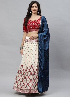 Off White and Red Embroidered Work Designer Classic Lehenga Choli