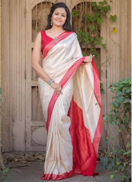 Off White and Red Woven Work Trendy Classic Saree