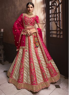 Off White and Rose Pink Banarasi Silk Designer Lehenga Choli