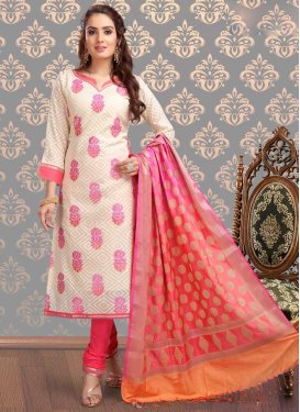 Off White and Rose Pink Brasso Trendy Straight Salwar Kameez