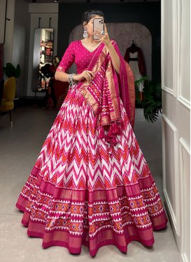 Off White and Rose Pink Tussar Silk Designer Classic Lehenga Choli
