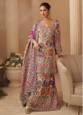 Off White Crepe Silk Palazzo Suit with Digital Print Work for Festival