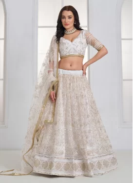 Off White Net Embroidered Work Trendy Lehenga Choli for Women