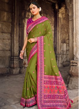 Olive and Purple Banarasi Silk Designer Contemporary Saree