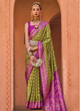 Olive and Purple Silk Blend Designer Contemporary Style Saree