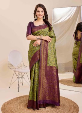 Olive and Purple Woven Work Designer Contemporary Style Saree