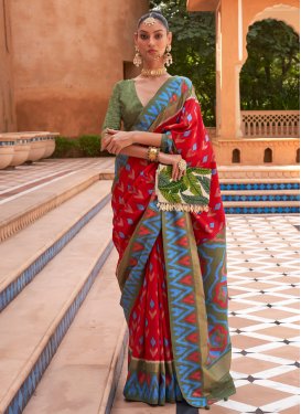 Olive and Red Designer Contemporary Style Saree For Festival