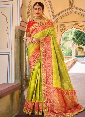 Olive and Red Dola Silk Traditional Designer Saree