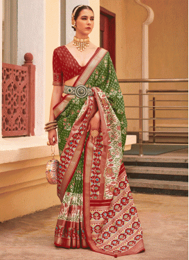 Olive and Red Trendy Classic Saree