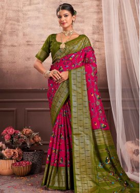 Olive and Rose Pink Digital Print Work Designer Contemporary Style Saree