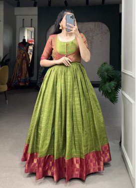 Olive and Rose Pink Thread Work Readymade Long Length Gown