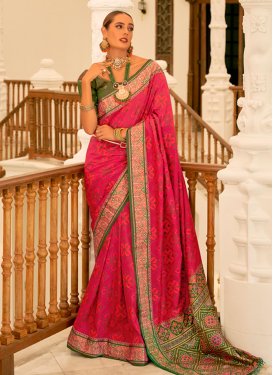 Olive and Rose Pink Woven Work Designer Contemporary Style Saree