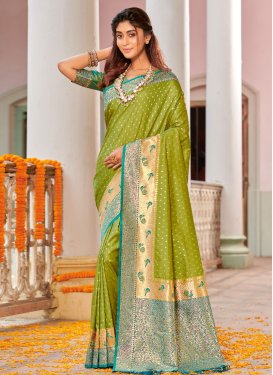 Olive and Sea Green Traditional Designer Saree