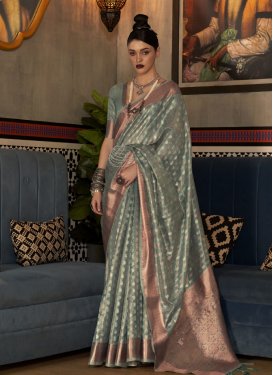 Olive and Teal Woven Work Trendy Designer Saree