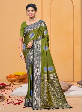 Olive Silk Blend Classic Saree with Woven Work for Ceremonial